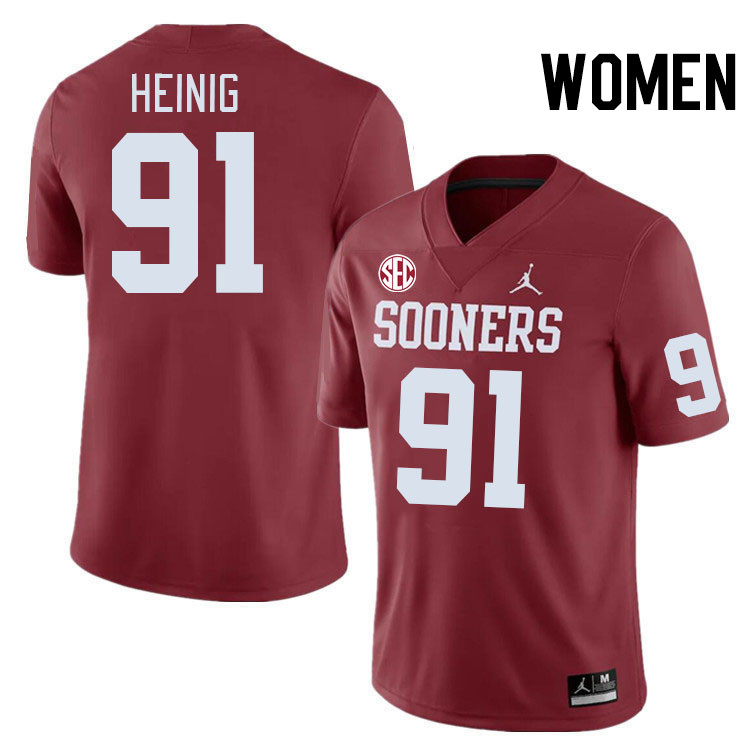 Women #91 Drew Heinig Oklahoma Sooners 2024 SEC Conference College Football Jerseys-Crimson